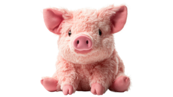 Cute plush pig sitting on a surface with soft fur png