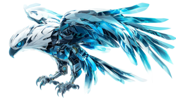 Robotic eagle takes flight, cut out transparent png