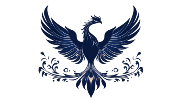 Phoenix emblem with flourishes, cut out transparent png