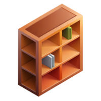 wonderful intense bohemian Isometric bookshelf, flat brown color, crisp edges, geometric with Scalable Design. 8K png