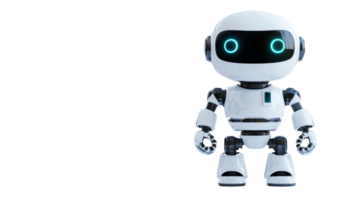 Friendly robot with glowing eyes, clear bg png
