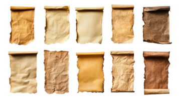 Different types of aged and textured paper scrolls png