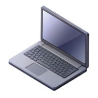 mysterious vibrant Isometric laptop, flat grey color, crisp edges, symmetrical with Scalable Design. fine detail png