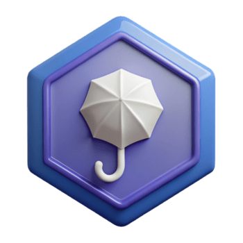 se destacarem criativo Pentágono crachá com uma simples guarda-chuva ícone. fresco arestas, mínimo, peso único acidente vascular encefálico com escalável Projeto. genuíno png