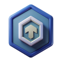 whimsical picturesque Pentagon badge with a stylized arrow. Clean lines, single-weight stroke with Scalable Design. refined png