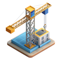 radiant passionate renaissance Isometric building crane. Crisp edges, single-weight stroke with Scalable Design. masterfully captured png