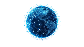 Global network connection, glowing lines, sphere, cut out transparent png