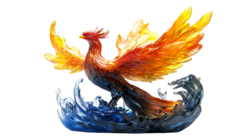 Crystal Phoenix on water, cut out transparent png