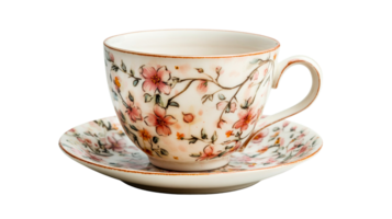 Floral pattern teacup and saucer, cut out transparent png