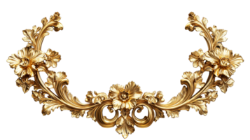 Gilded floral ornament for decoration, cut out transparent png