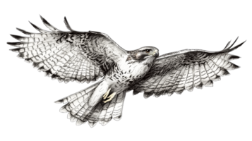Flying hawk with spread wings, cut out transparent png