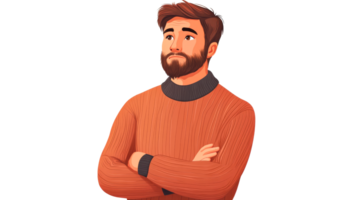Man with beard looks up, cut out transparent png