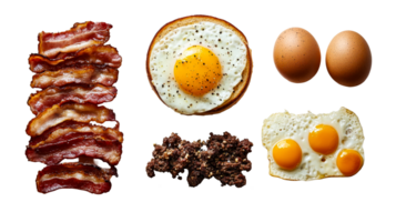 Savory breakfast spread with eggs and bacon png