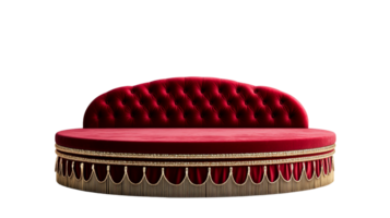Luxurious red velvet round sofa with elegant trim png