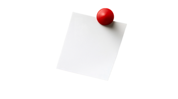 Red push pin holding a blank note on transparency png