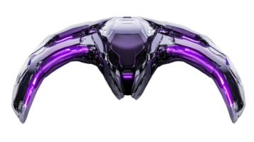 Alien spaceship chrome with violet light, cut out transparent png
