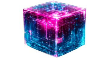 Glowing Tech Cube with Lines, cut out transparent png