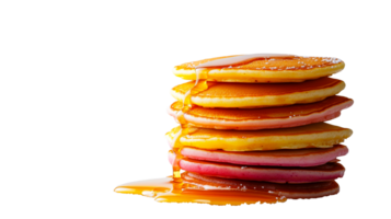 Stacked pancakes with syrup drizzle, cut out transparent png