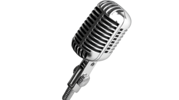 Metallic classical microphone on black, cut out transparent png