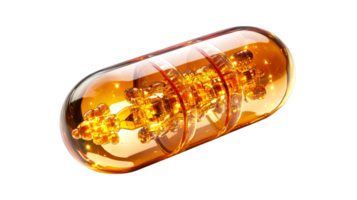 Capsule with inner metallic structure, cut out transparent png