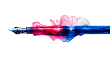 Ornate Fountain Pen with Ink Swirl, cut out transparent png