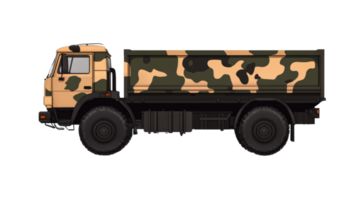 Camouflaged transport vehicle, cut out transparent png