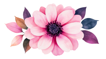 Beautiful pink flower with leaves in soft colors png