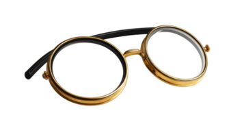 Round gold eyeglasses, isolated object, cut out transparent png