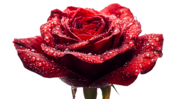 Red rose blooms with water droplets, cut out transparent png