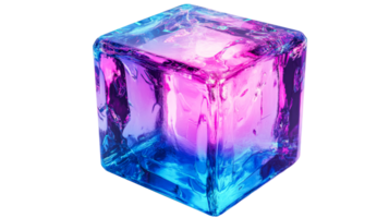 Glowing ice cube in vivid colors, cut out transparent png
