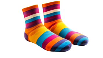 Pair of colorful striped socks, cut out transparent png