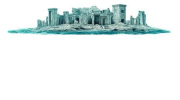 Ruins on water surface, cut out transparent png
