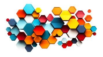 Hexagonal pattern, colorful mosaic on black, cut out transparent png