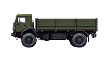 Olive drab flatbed truck, cut out transparent png