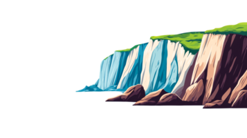 Cliffs with greenery, waterside, cut out transparent png