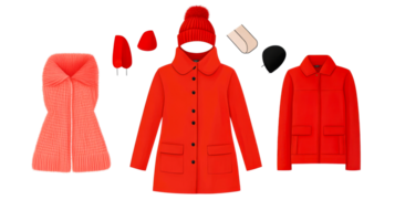 Red outerwear collection, cut out transparent png