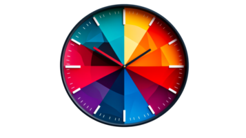 Clock face showing multicolored sections, cut out transparent png