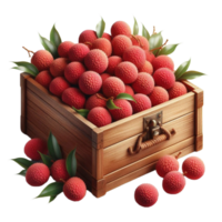 Fresh Lychees with Leaves in Box png
