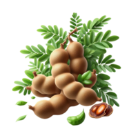 Tamarind Pods with Green Leaves Isolated png