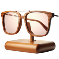 Brown Wooden Frame Glasses on Stand png