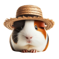 Guinea Pig Wearing Straw Hat with a Sleepy Look png