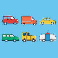 a set of different colored vehicles on a blue background vector