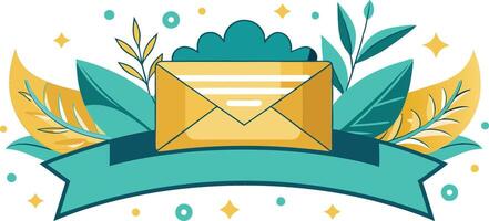 an envelope with a ribbon and leaves on it vector
