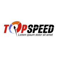 A dynamic logo design featuring the words TOP SPEED integrated with a speedometer graphic vector