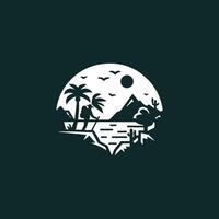 a logo for a resort with palm trees and a mountain vector