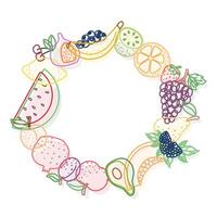 Fruit wreath in outlined style, isolated on white background vector