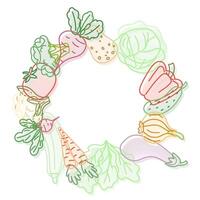 Wreath of vegetables in pastel colors isolated on white background vector