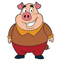 Cheerful cartoon pig character standing isolated on white background vector