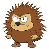 Angry cartoon hedgehog character with brown spikes and an upset expression vector