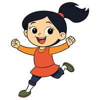 Cheerful cartoon girl running with excitement and joyful expression illustration vector